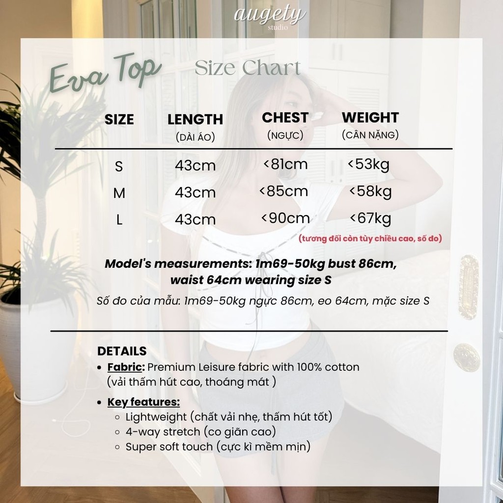 Áo Thun Croptop Tay Ngắn Cổ Vuông Viền Ren Thắt Nơ Augety Studio EVA TOP