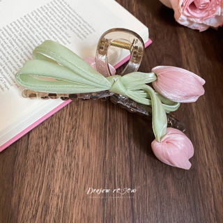 DREJEW Acrylic vải nơ tulip kẹp tóc ngọt ngào nhỏ tươi kẹp thời trang cao cấp khí chất phụ kiện tóc nữ