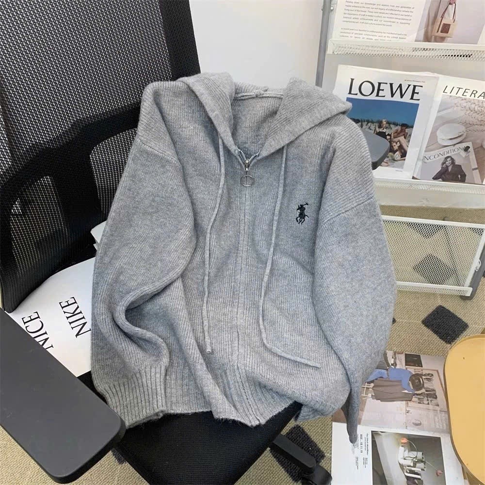 Áo Khoác Len Tăm Thêu Ngựa KCloset Áo Len Dày Dặn Dáng Rộng Nam Nữ NA604