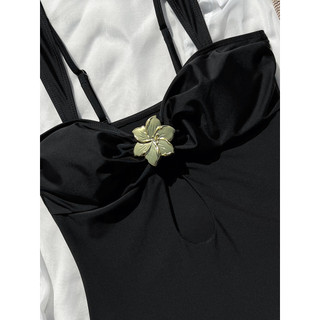 Đồ bơi nữ Hoa kim loại màu đen rỗng Bộ đồ tắm Bikini cắt cao một mảnh