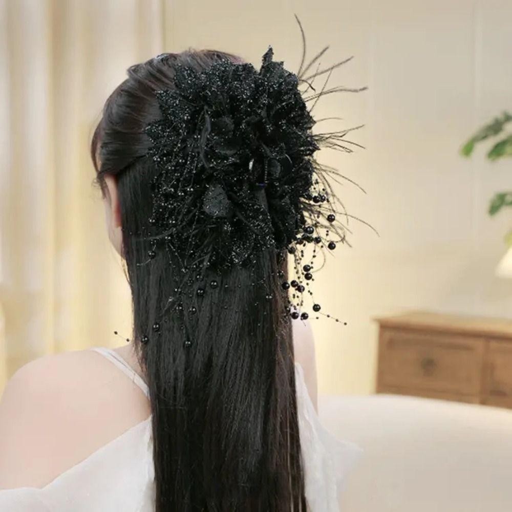 Vuốt Tóc và Kẹp Tua Rua YMIFI, Phụ Kiện Tóc Nhựa Hoa Mẫu Đơn Thời Trang Nữ