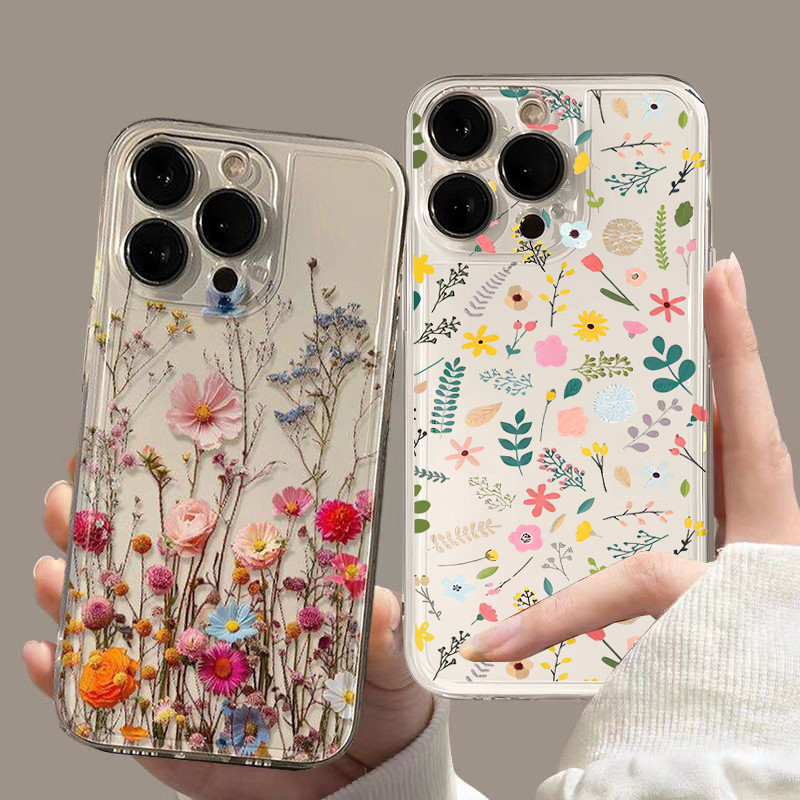 Vỏ hoa văn cây hoa hợp thời trang cho Xiaomi Redmi Note 14 13 12 4G 13 14 Pro Plus 5G Vỏ hoa mềm trong suốt Bảo vệ Camera trong suốt Silicon chống sốc trong suốt