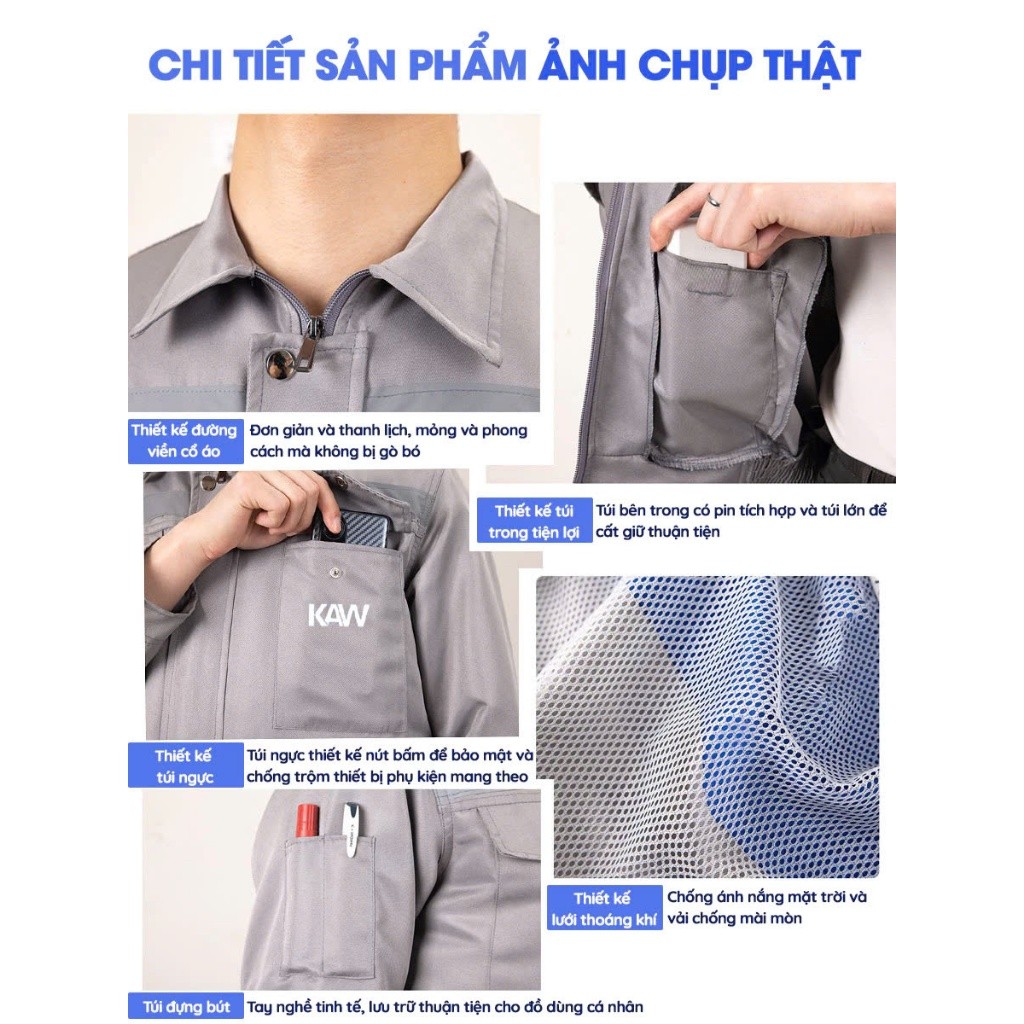 Áo Điều Hòa Nhật Bản SWI/KAW Pin 10-15H Quạt Mát Không Chổi Than, Chống Nắng Nóng, Bảo Hành 12 Tháng