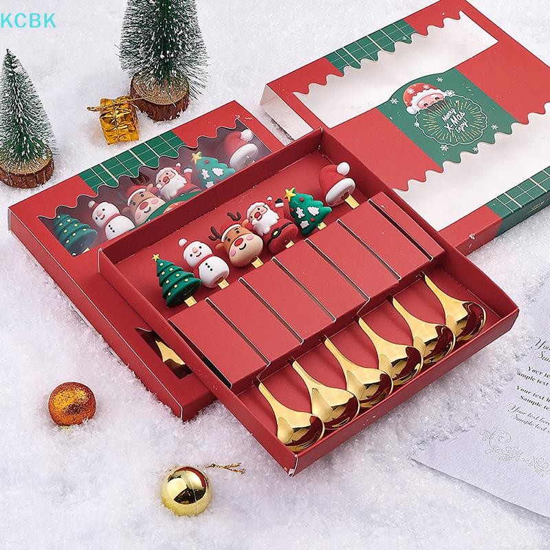 [Kc] Bộ nĩa và thìa Giáng sinh 2 / 4 / 6 chiếc, Bộ đồ ăn sáng tạo bằng thép không gỉ, Bộ quà tặng nĩa và thìa tráng miệng trà cà phê [BK]