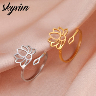 SKYRIM Nhẫn Nữ Rỗng Tám Cánh Hoa Sen Mở Trang Sức Thời Trang Có Thể Điều Chỉnh