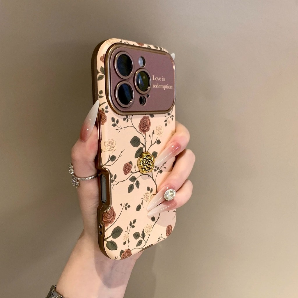 Ốp điện thoại mẫu mới 16 hoa hồng da ba chiều dây đeo iPhone15ProMax 14 chống rơi 13 Nữ 12
