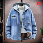 Denim Người Đàn Ông Thanh Thiếu Niên Lông Cừu Độn Sinh Viên Velvetlined Độn Giữ Ấm Trùm Mũ Trùm Mũ Nhung Áo Khoác — ảnh 4