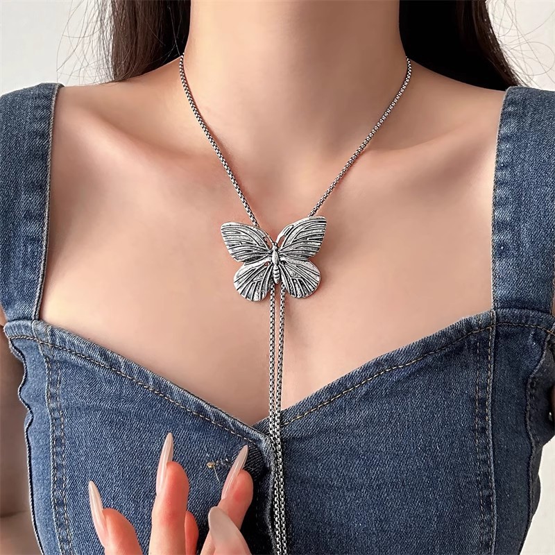 Vòng cổ dài có thể kéo dây chuyền cổ dây chuyền xương đòn cao cấp cảm giác thiết kế mẫu mới 2024 cổ dây chuyền Áo len nữ