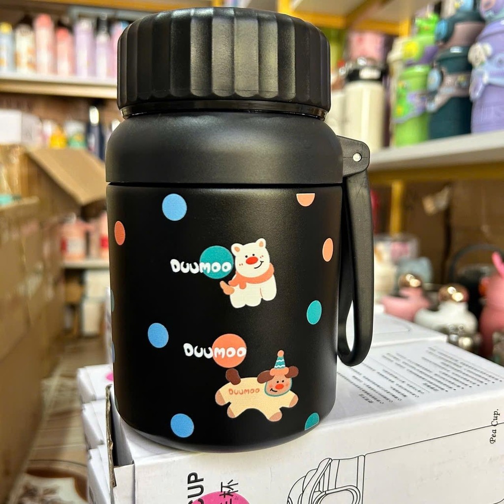 Bình giữ nhiệt thép 316 cấp cao họa tiết mèo xinh dung tích 800ml Nắp vặn chắc chắn có dây cầm tay