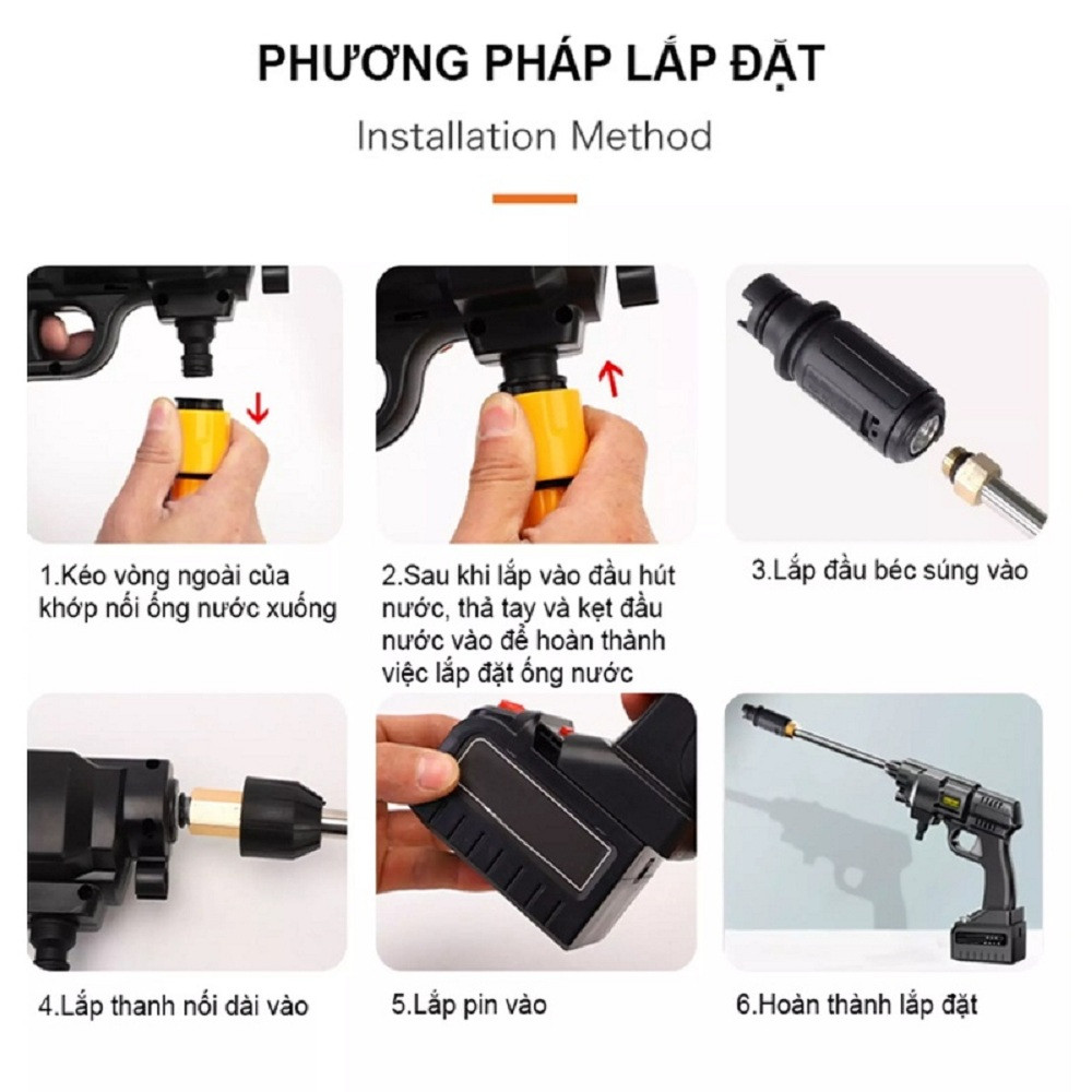 Máy Rửa Xe Cầm Tay Cao Áp  đa chức năng rửa xe, tưới cây, phun thuốc