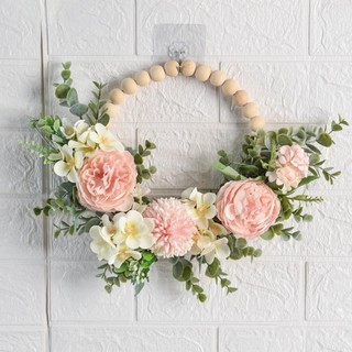 LOVIVER Vòng hoa mẫu đơn Vòng hoa giả Vòng hoa bằng gỗ tròn Vòng hoa lò xo Phòng ngủ