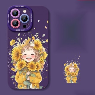 Ốp điện thoại sơn thời trang Sunflower Girl cho iPhone16 / 15 / 14 / 13 / MINI / 12 / 11 / Pro MAX / X / XS / XR / 7 / 8 / 6 Vỏ bảo vệ toàn diện bằng silicon lỏng chống sốc và chống rơi