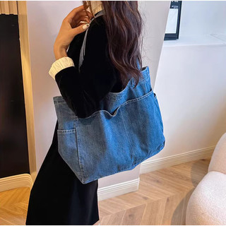 Túi dây kéo đeo vai chéo Denim Nhật Bản sức chứa lớn dành cho sinh viên