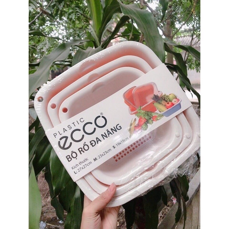 Bộ thau rổ nhựa vuông 6 món Ecoco, Bộ rổ nhựa Việt Nhật dày đẹp [Giao Màu Ngẫu Nhiên]