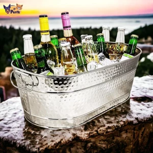 Xô đá, mạ kẽm, hình bầu dục, Bồn đựng đồ uống, Bền bỉ, Giá đỡ đá mộc mạc, Bồn bia, Xô đựng rượu để làm mát rượu vang, Làm mát trong nhà hàng