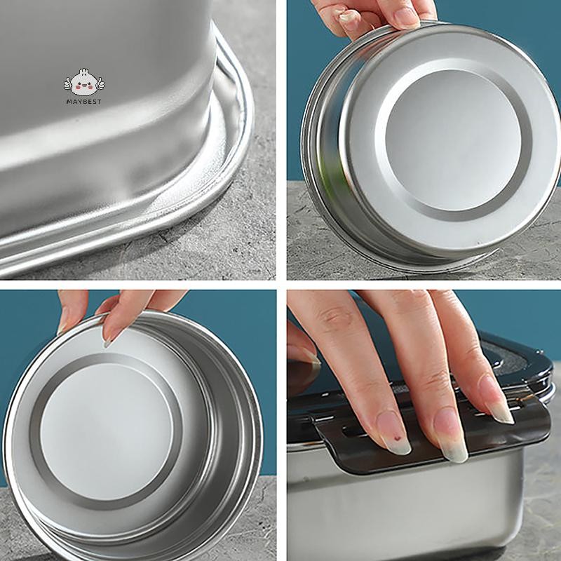 Maybest Hộp đựng thực phẩm bằng thép không gỉ Hộp giữ tươi Nắp kín giòn Bữa ăn trưa Chuẩn bị Bảo quản Tủ lạnh Bộ bếp Bát vuông tròn {VN}