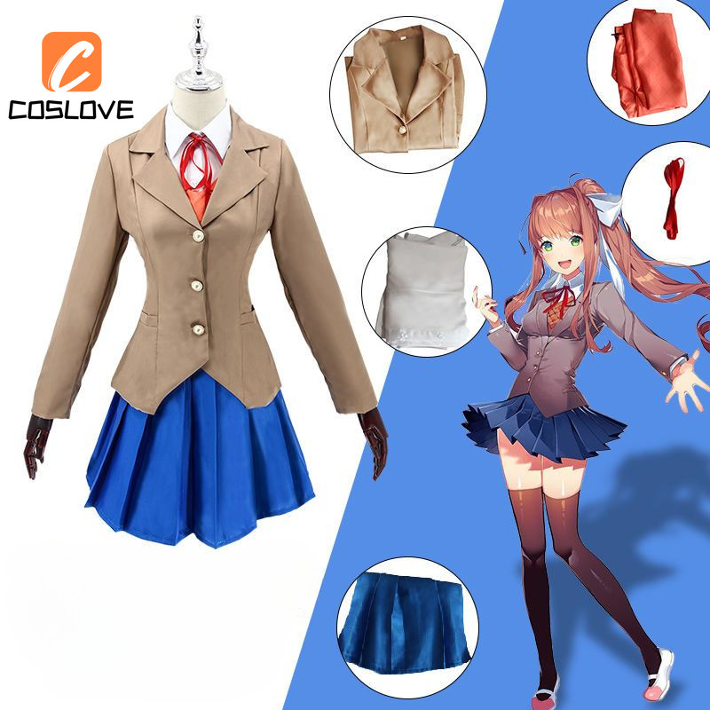 Anime Trò Chơi Doki Doki Văn Học Câu Lạc Bộ Monika Cosplay Quần Áo Trọn Bộ Trang Phục Trường JK Đồng Phục Đầm Cosplay Trang Phục