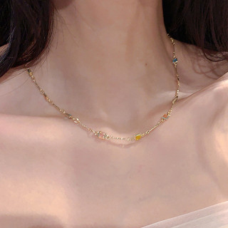 Vòng Cổ Vuông Nhiều Màu Sắc Đá Quý Vòng Cổ Vàng Cho Nữ Mỏng Xương Đòn Dây Xích Phong Cách Hàn Quốc Ngọt Ngào Dopamine Màu Ánh Sáng Sang Trọng Thiết Kế Niche Vòng Cổ Sinh Viên
