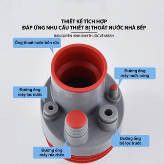 Phụ kiện ống thoát nước bồn rửa bát 5 trong 1, chống mùi hôi ngăn côn trùng hiệu quả