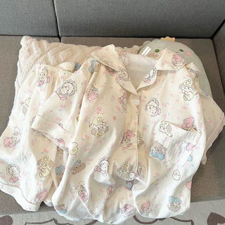 Mây Cotton Bộ Đồ Ngủ Nữ 2025 Mùa Hè Mới Tay Ngắn Ngọt Ngào Hoạt Hình Dễ Thương Nữ Nhà Quần Áo Phù Hợp Với