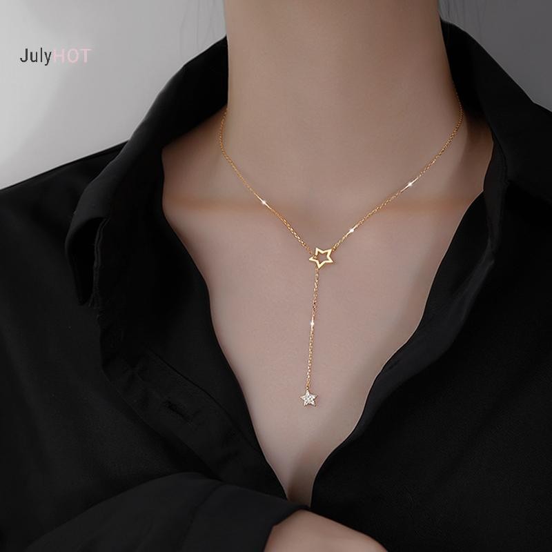 JULYHOT Zircon Ngôi Sao Vòng Cổ Hợp Kim Rỗng Thanh Lịch Xương Đòn Dây Chuyền Tính Khí Đơn Giản sel Vòng Cổ Màu Bạc Trang Sức Cho Nữ Quà Tặng Massivedeals