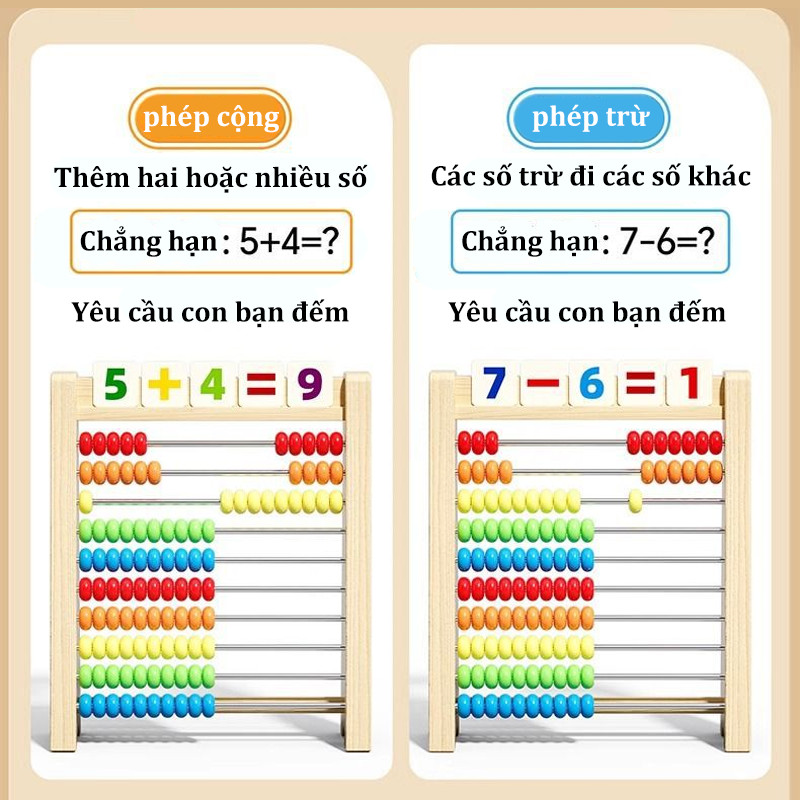 Bảng tính học toán bằng gỗ bảng tính hạt gỗ cho bé từ 3-6 tuổi giúp bé học toán và nhận biết màu sắc,Đồ chơi trí tuệ