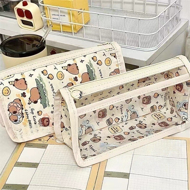 Hộp Bút Capybara Trong Suốt Hoạt Hình Dễ Thương Dung Tích Lớn