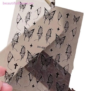 [Beautifulhome] Bạc Đen Trắng 3D Dán Móng Tay Ngôi Sao Kim Loại Dính Chữ Thập Thanh Trượt Bọc Gel Làm Móng Tay Đề Can Ba Lan [Làm Đẹp]