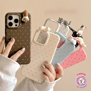 Cho iPhone 16 16 16Pro 16Plus 16Pro Max 11 12 13 14Plus 15Pro XR XS Max 7 8Plus Vỏ Điện Thoại Da Người Yêu Dễ Thương Điểm Sóng 3D Mèo Coulpe Phim Hoạt Hình Vỏ Điện Thoại Nóng Chất Lượng Cao LZW
