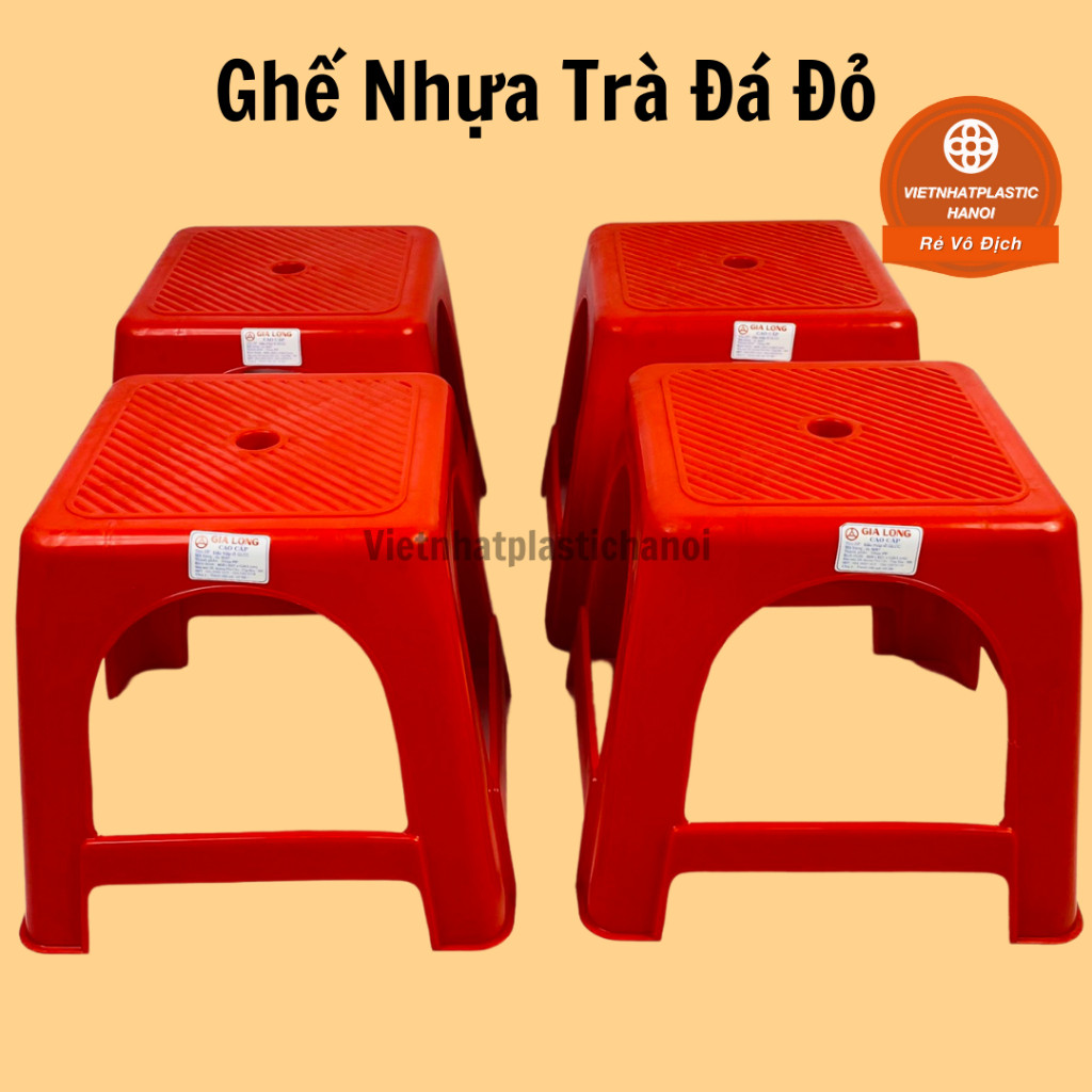 Ghế đẩu, ghế nhựa trà đá, trà canh, ghế quán ăn vặt. quán ốc, ghế màu đỏ GLCC bền đẹp rẻ 4002