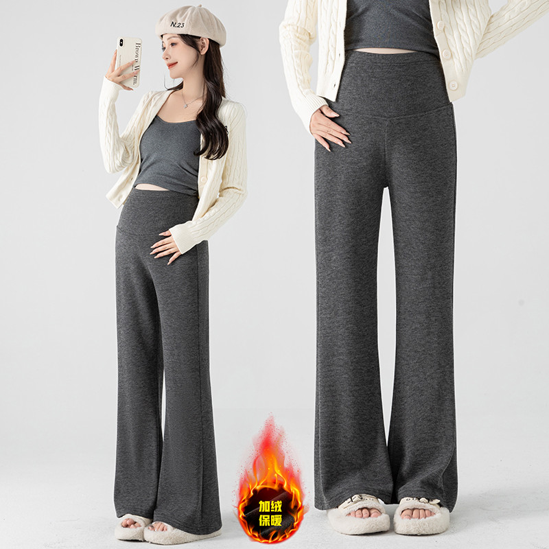 Quần bà bầu Mùa thu đông Lót lông cừu dày tùy chọn Micro-Flared W