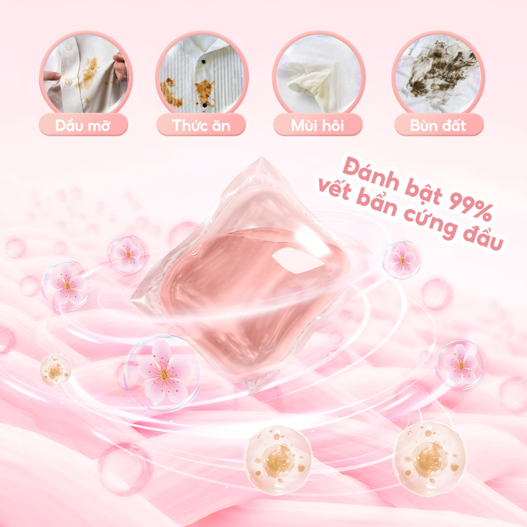 Hộp 50 viên giặt xả tự tan 3in1 lưu hương 48h làm mềm vải, tẩy trắng quần áo, an toàn cho mọi làn da