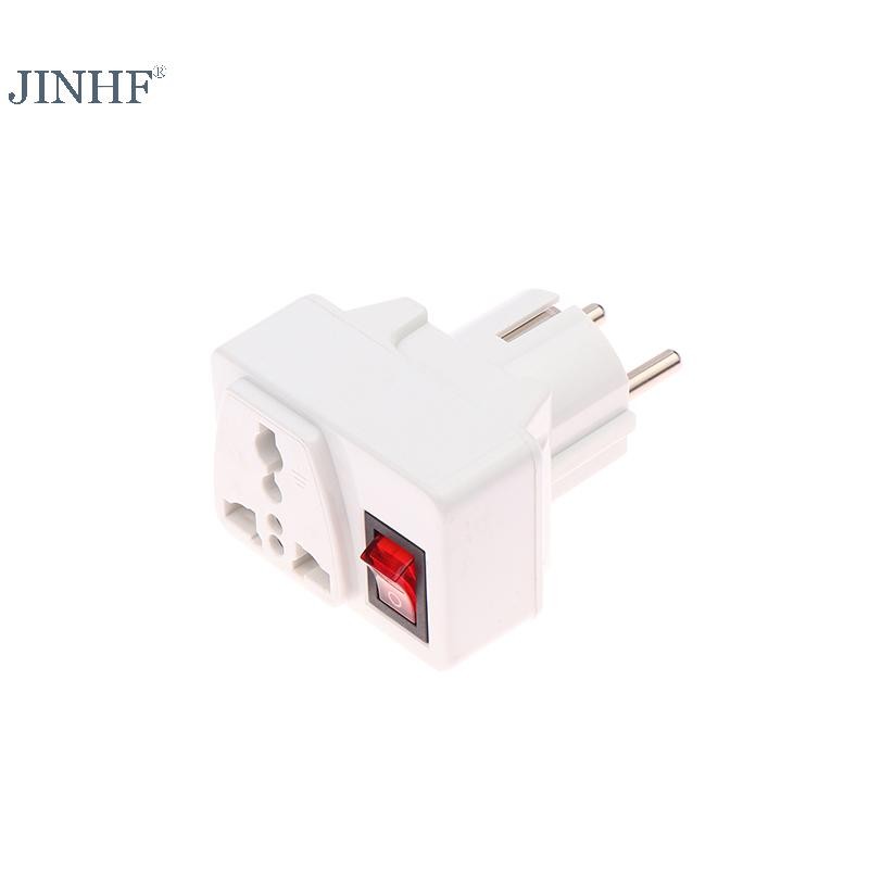 Ổ cắm chuyển đổi đa năng JINHF EU 250V 10A, ổ cắm di động màu trắng, mở rộng, có công tắc, đèn đỏ