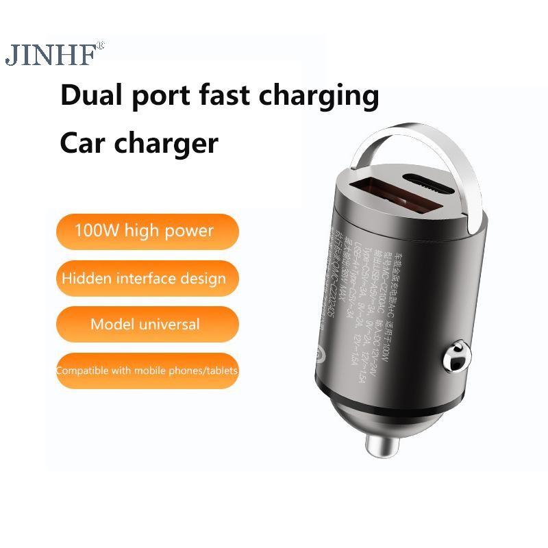 JINHF 100W Sạc Xe Hơi Cổng Kép Siêu Adapter Sạc Nhanh PD QC 3.0 Cho Xe Huawei Adapter HOT