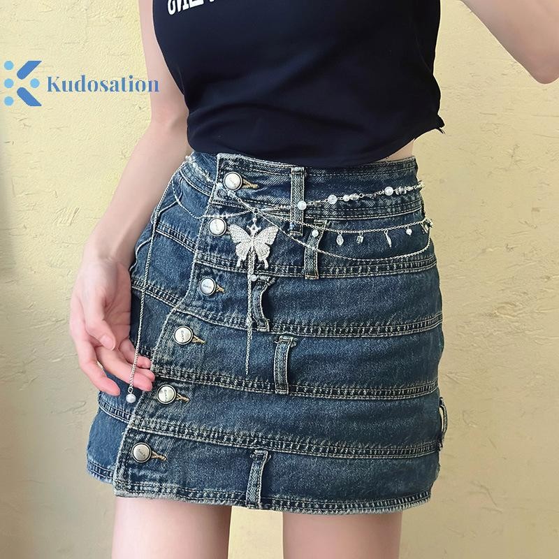 Kudosation Đơn Giản Sáng Bóng Trang Trí Dây Thắt Lưng Mỏng Cho Nữ Bé Gái Thời Trang Có Thể Điều Chỉnh Dây Thắt Lưng Kim Loại Punk Slim Body Dây Xích