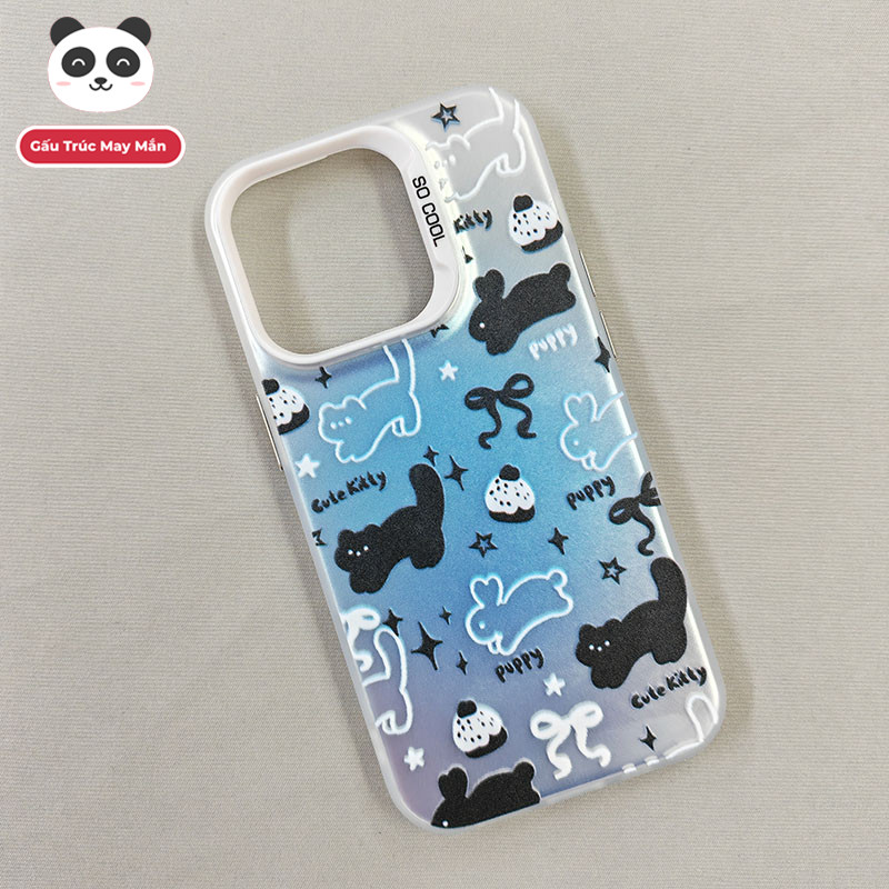 Ốp Lưng iPhone Mèo Đen & Thỏ Trắng Công Nghệ IMD| Tương Thích iPhone 16/15/14/13/12/11 Pro Max/XR/XS Max