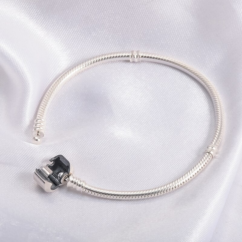 Ban Đầu Bạc 925 16-23cm Rắn Dây Xích Vòng Tay Trái Tim An Toàn Khóa Hạt Quyến Rũ Vòng Tay Nữ DIY Trang Sức