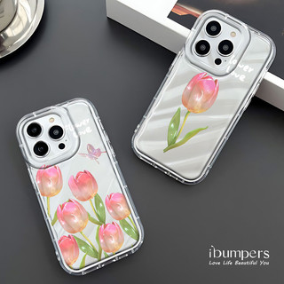 ibumpers Ốp Điện Thoại iPhone Tươi Lãng Mạn Họa Tiết Hoa Tulip Cho IPhone 16 15 14 12 13 11 Pro Max IP 7 8 Plus X XS XR Mẫu Sóng Ốp Lưng Trong Suốt Dày Dặn TPU Mềm Chống Sốc