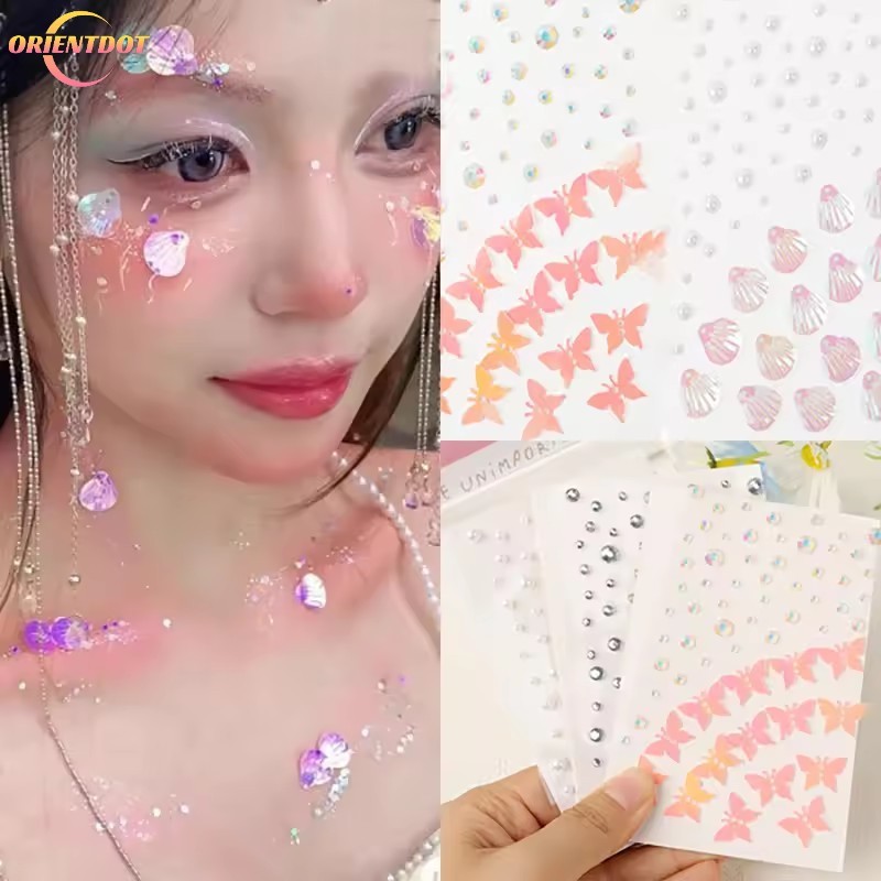 Miếng Dán Hình Xăm Tạm Thời Nàng Tiên Cá - Trang Trí Trang Điểm Sân Khấu Sáng Bóng - 3D Vỏ Kim Cương Giả Mặt Cơ Thể Ngọc Miếng Dán