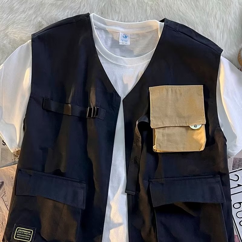 Nhật Bản Nhiều Túi Dụng Cụ Vest Nam Hợp Thời Trang Chiến Thuật Áo Vest Mùa Hè Khâu Hip-Hop Đường Phố Cao Cấp Chức Năng Phong Cách Eoco