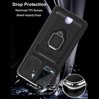 Dành Cho OPPO A54 4G / A55 Ốp Lưng 4 Trong 1 Trượt Camera Bao Đựng Thẻ Đứng Vuông Freebie Dây Chống Sốc Chống Rơi Mỏng Mềm TPU Cover