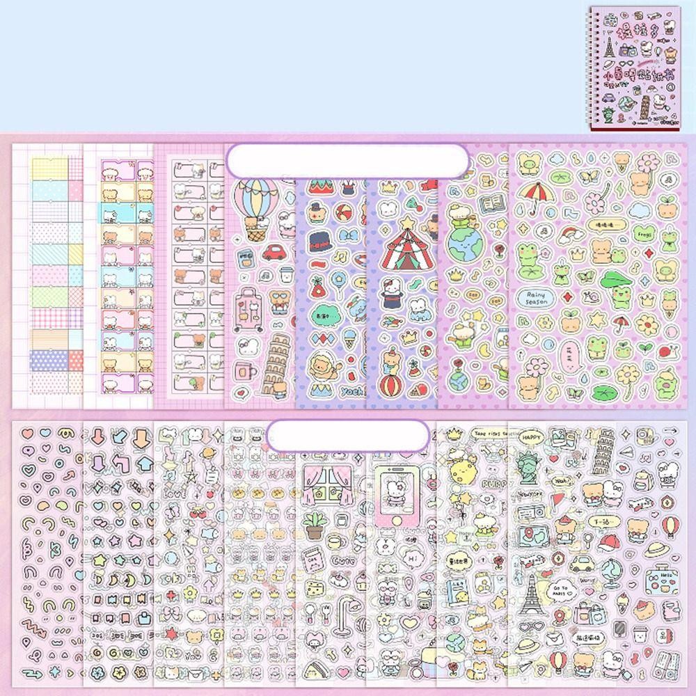 THFENG 16 Tờ Washi Giấy Tạp Chí, Phim Hoạt Hình 1000 + Sách Nhãn Dán Chất Liệu DIY, Kawaii Kpop Trang Trí PET Thêu Sò Dán