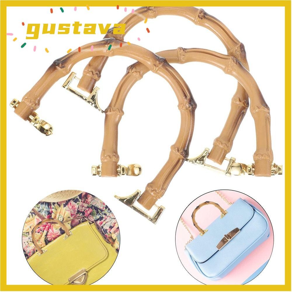 Tay cầm túi tre GUSTAVA, có thể tháo rời có khóa tay cầm ví tre, Hộp dây đeo túi đeo vai DIY