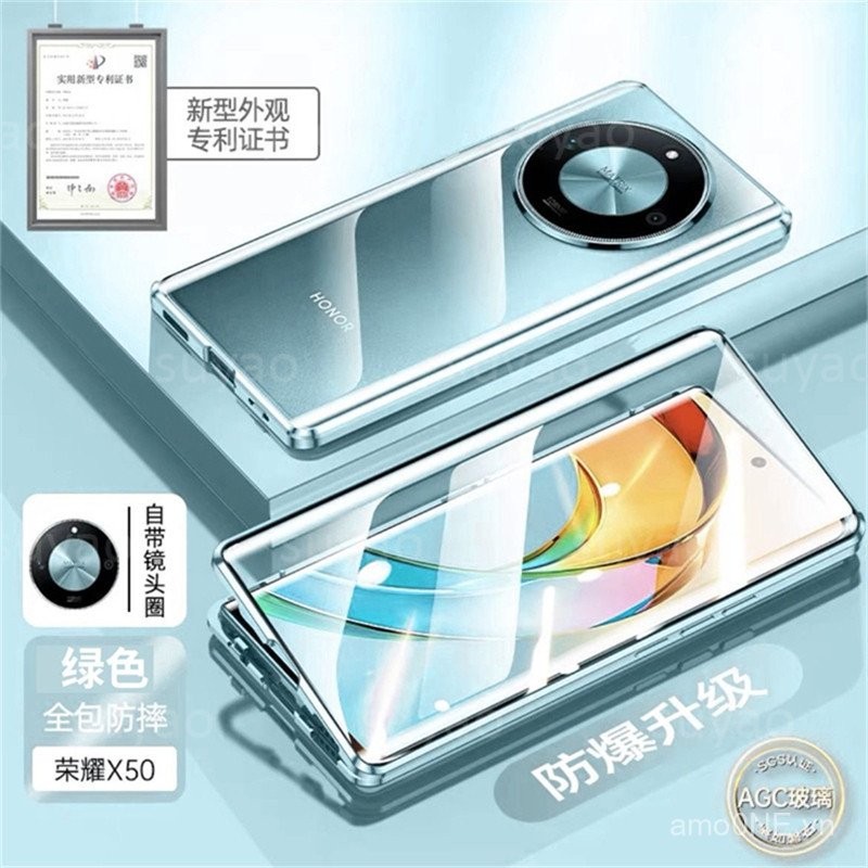 Ốp điện thoại cho Honor X9C Smart X9B X9 B X9A, ốp trong suốt, bảo vệ camera HonorX9B HonorX9C 200Pro 200 Pro, kính hai mặt lật toàn bộ 360 °   Vỏ kim loại từ tính cứng