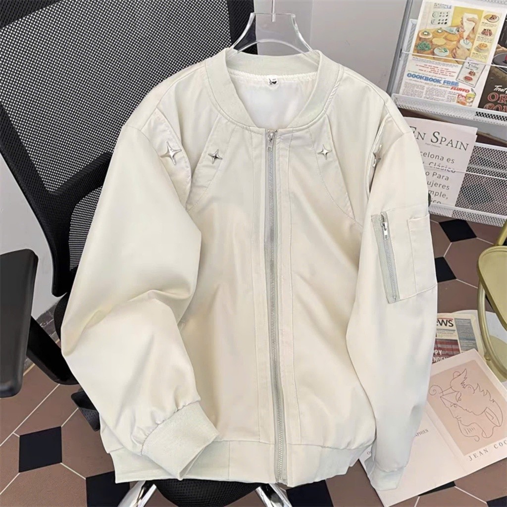 Áo Khoác Ngôi Sao Vòng Cổ Mix Khóa Tay KCloset Áo Bomber Chất Dù 2 Lớp Dày Dặn Dáng Rộng Nam Nữ