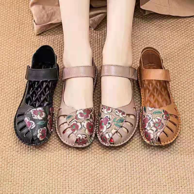 ✨Dép phong cách dân tộc rỗng tinh tế Mẹ trung niên Người cao tuổi thực sự mềm gân thịt bò đế mềm rỗng Giày rỗng chống trượt Giày cao tuổi thoáng khí 2