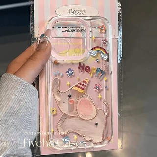 Ins Hàn Quốc Phim Hoạt Hình Dễ Thương Happy Elephant HD Vỏ Trong Suốt Cho iPhone 11 16 15 14 13 12 Pro Xs Max XR X 7 8 6 6s Plus SE TPU Mềm Nhật Bản Vỏ Bảo Vệ Vỏ Chống Rơi