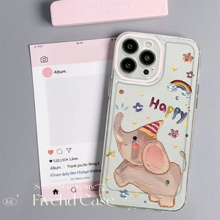 Ins Hàn Quốc Phim Hoạt Hình Dễ Thương Happy Elephant HD Vỏ Trong Suốt Cho iPhone 11 16 15 14 13 12 Pro Xs Max XR X 7 8 6 6s Plus SE TPU Mềm Nhật Bản Vỏ Bảo Vệ Vỏ Chống Rơi