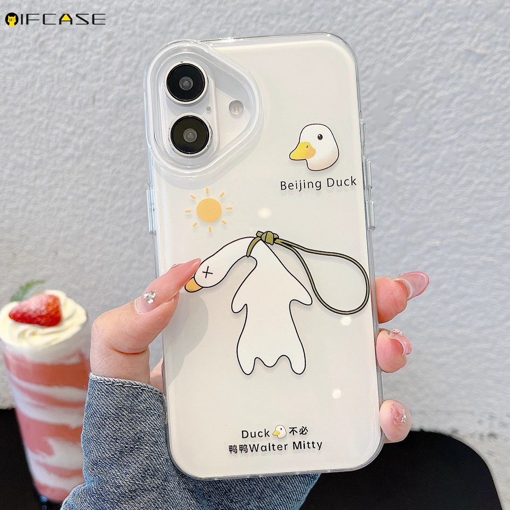 Dành Cho Redmi 14C 14R A3 K80 K70 K60 K50 K40 K30 Pro Redmi14C RedmiA3Pro Ốp Điện Thoại Có Màu Trắng Ngộ nghĩnh Mặt Dây Chuyền Vịt Dây Đeo Đơn Giản Trong Suốt Trong Suốt Vỏ Ốp Lưng