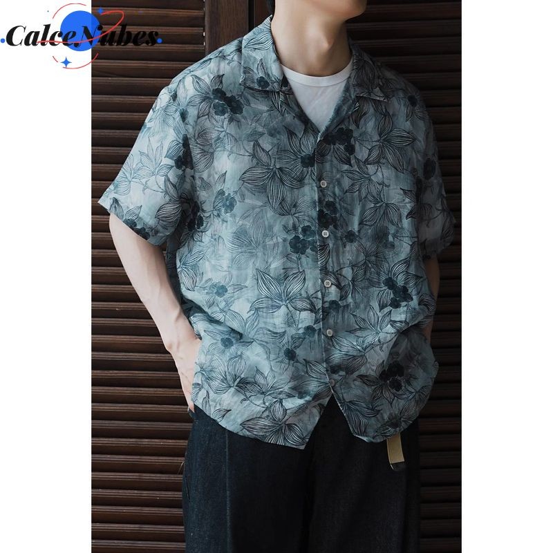 CN Áo sơ mi nam ngắn tay phong cách kỳ nghỉ Hawaii nhẹ thoáng khí